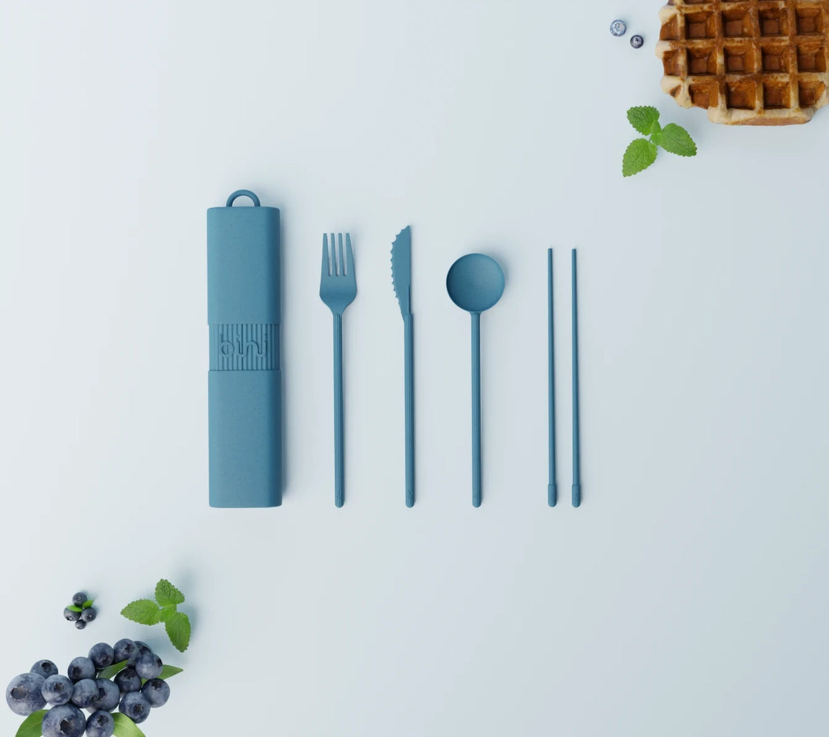bini binikit kit de couverts reutilisables nomade bleu 2