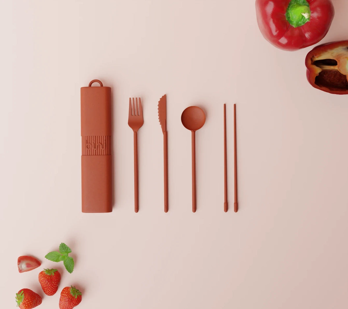 bini binikit kit de couverts reutilisables nomade terracotta 1