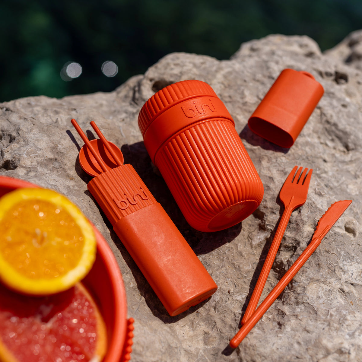 bini kit de couverts reutilisable orange